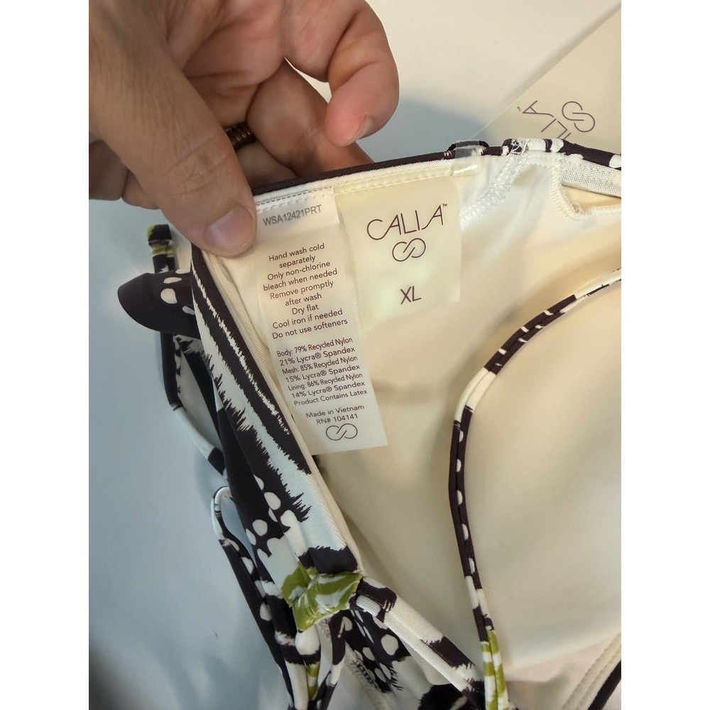 CALIA Tropical Print Bikini Top Black White Green XL NWT - Picture 4 of 4